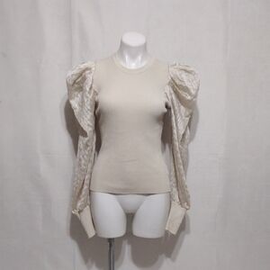 Victoria’s Boutique Puff Sleeve Knit Top Ribbed Stretch Sheer Detail Chic Large